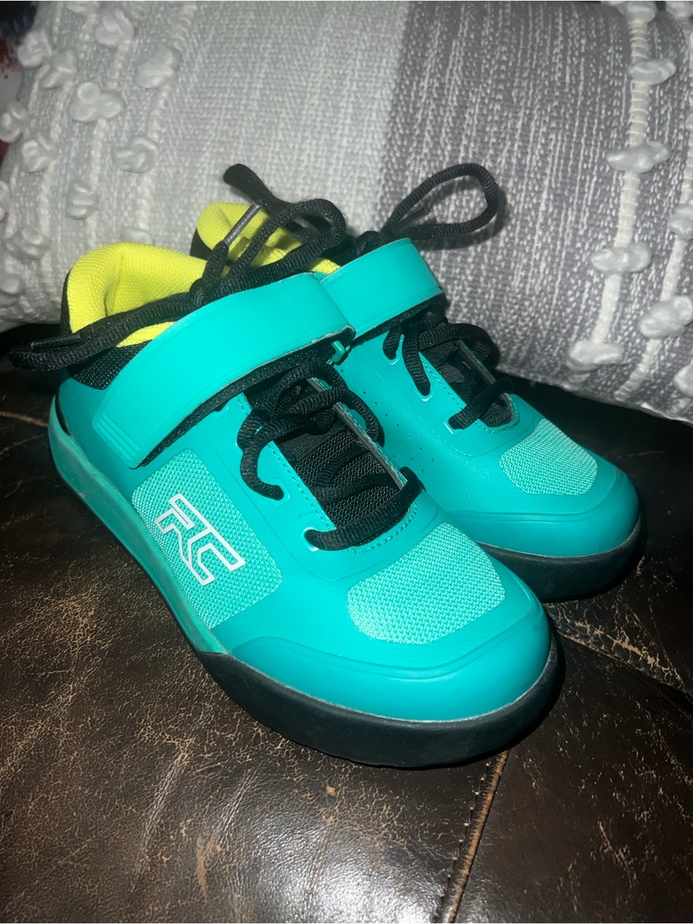 Teal Athletic Shoes with Yellow Lining - Women's Sport Sneakers